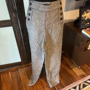 Max Edition Heathered Light Gray High Waist Button Detail Pants